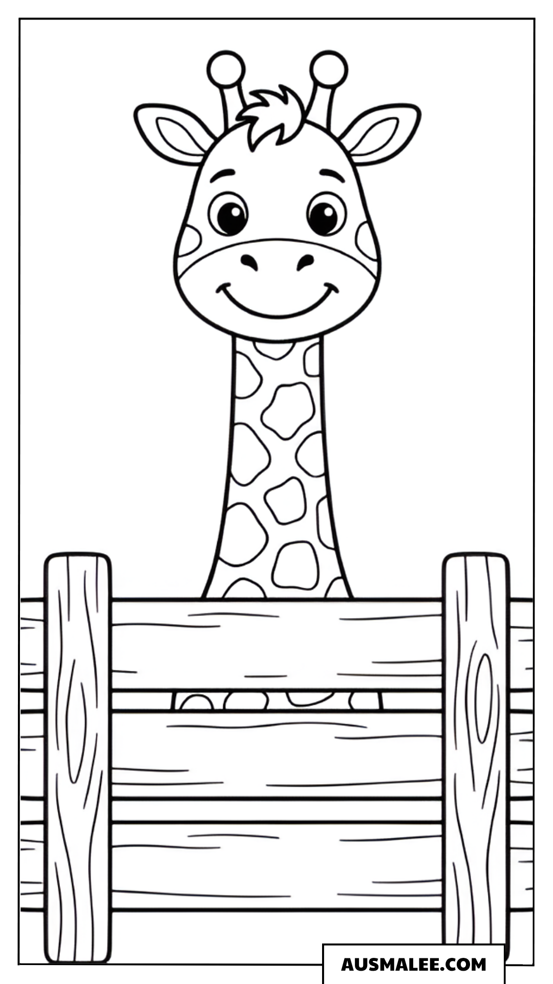 Ausmalbild Giraffe hinter dem Zaun