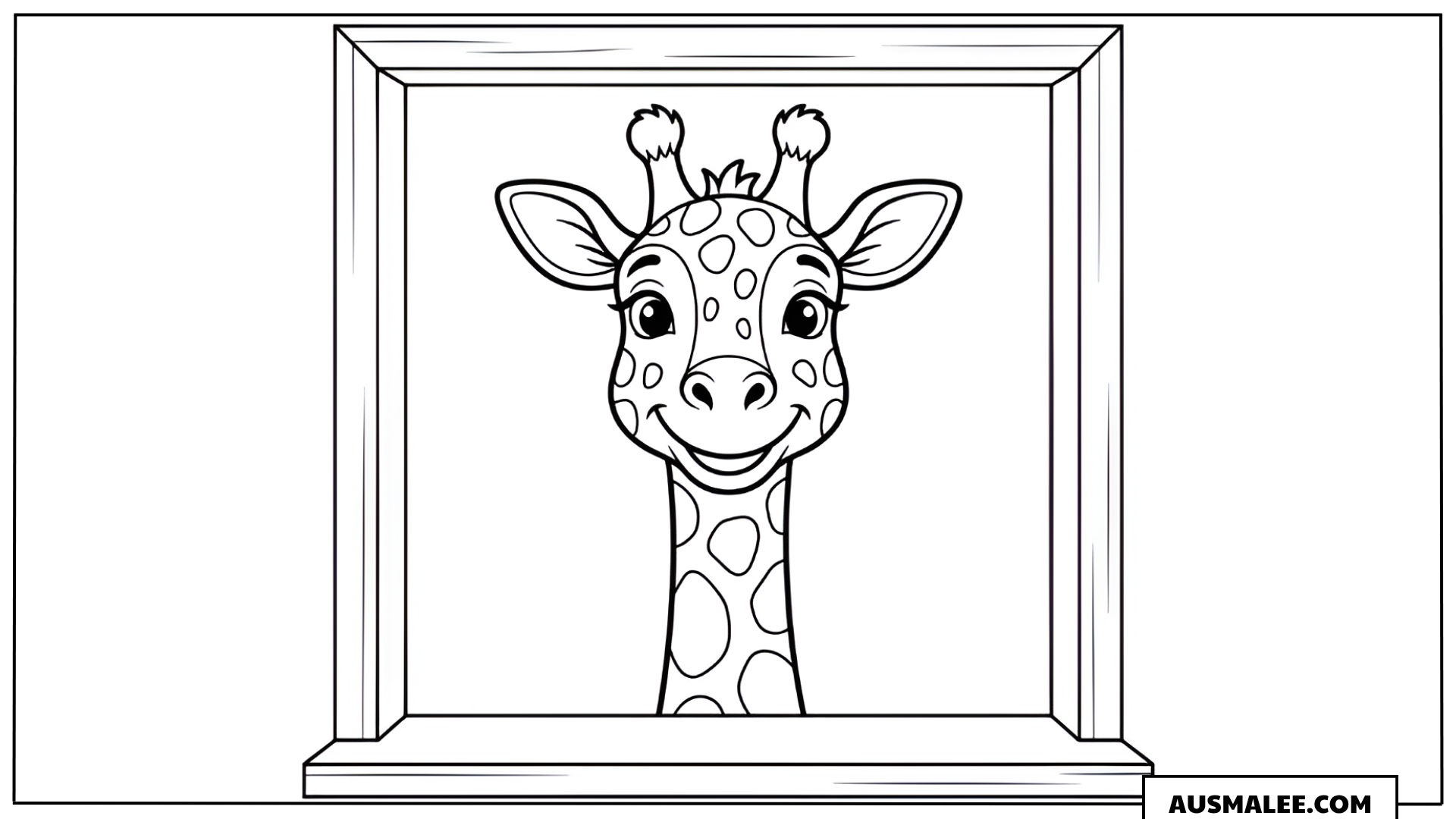 Ausmalbild Giraffe im Bilderrahmen