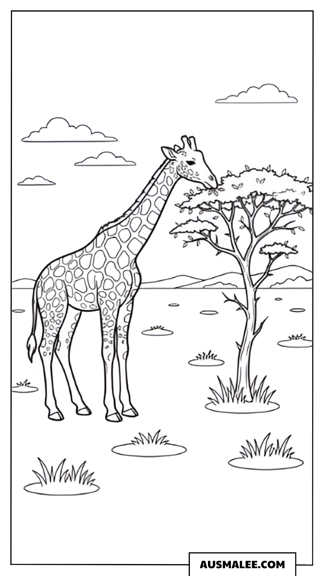 Ausmalbild Giraffe in der Savanne