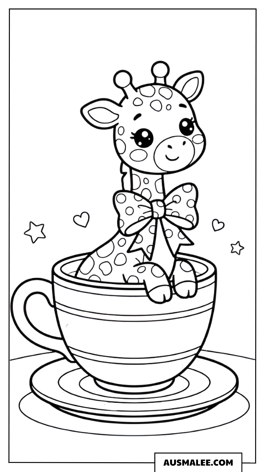 Ausmalbild Giraffe in der Teetasse
