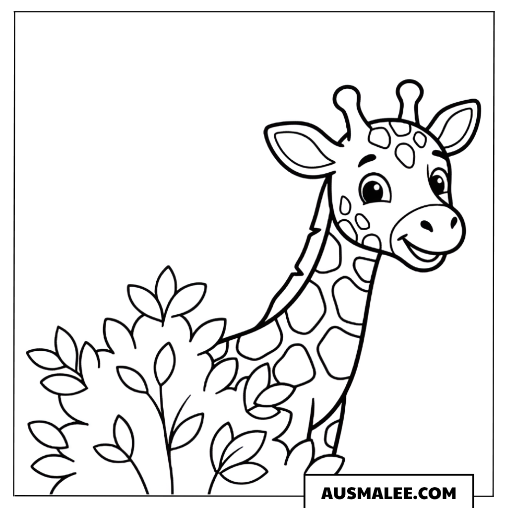Ausmalbild Giraffe mit Blatt