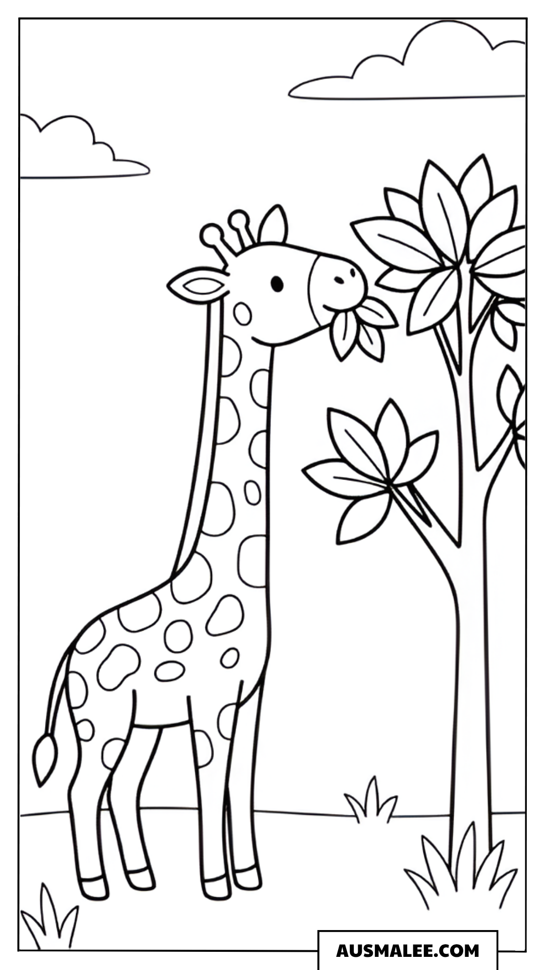 Ausmalbild Giraffe mit Blume