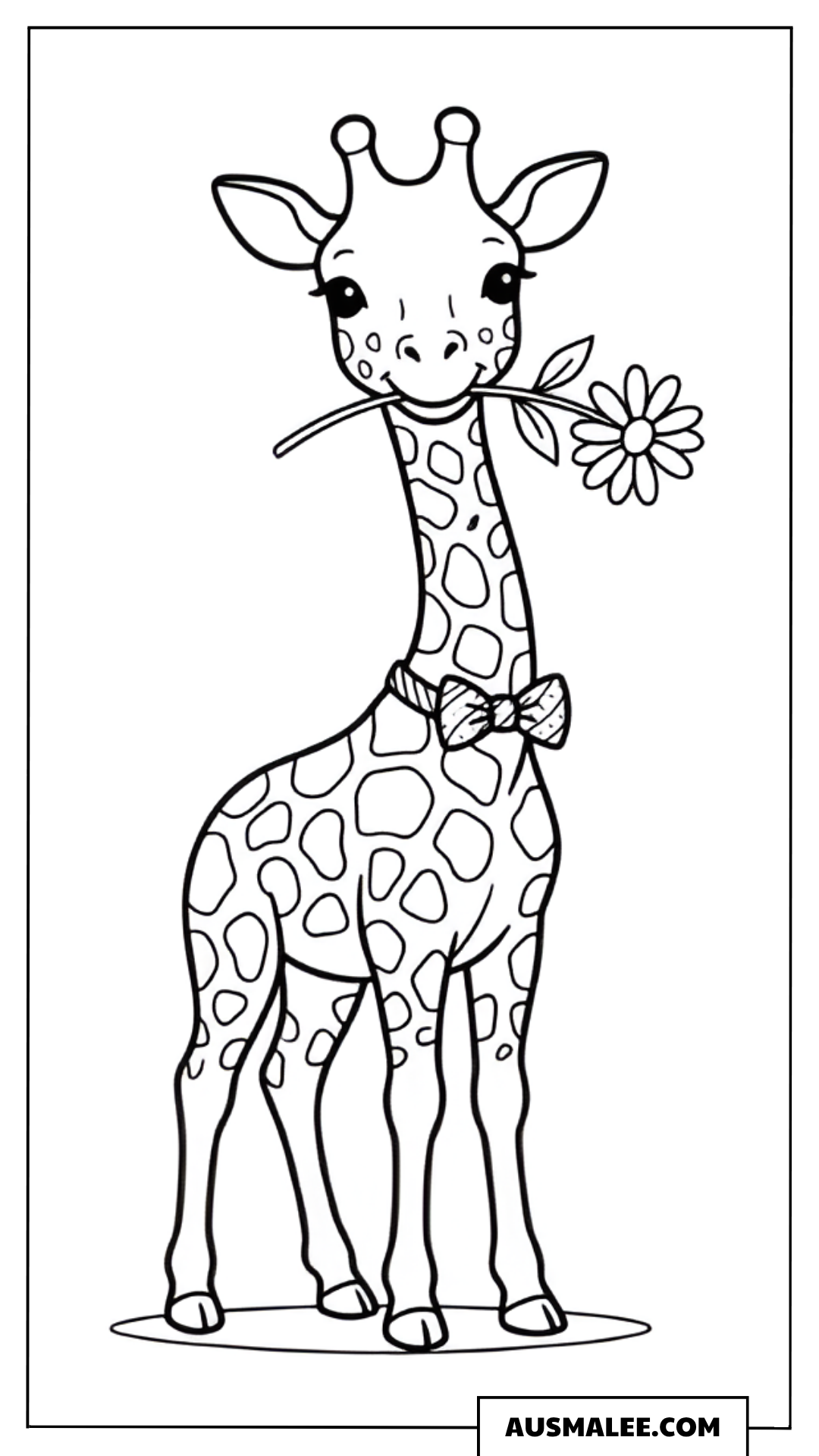 Ausmalbild Giraffe mit Blume