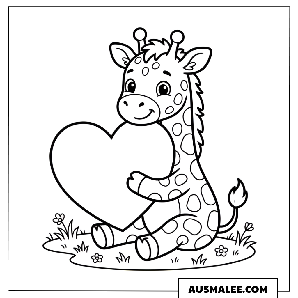 Ausmalbild Giraffe mit Herz