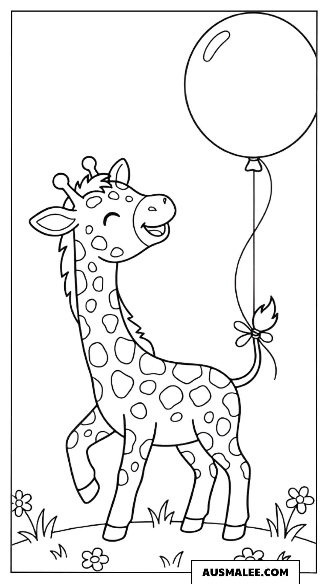 Ausmalbild Giraffe mit Luftballon
