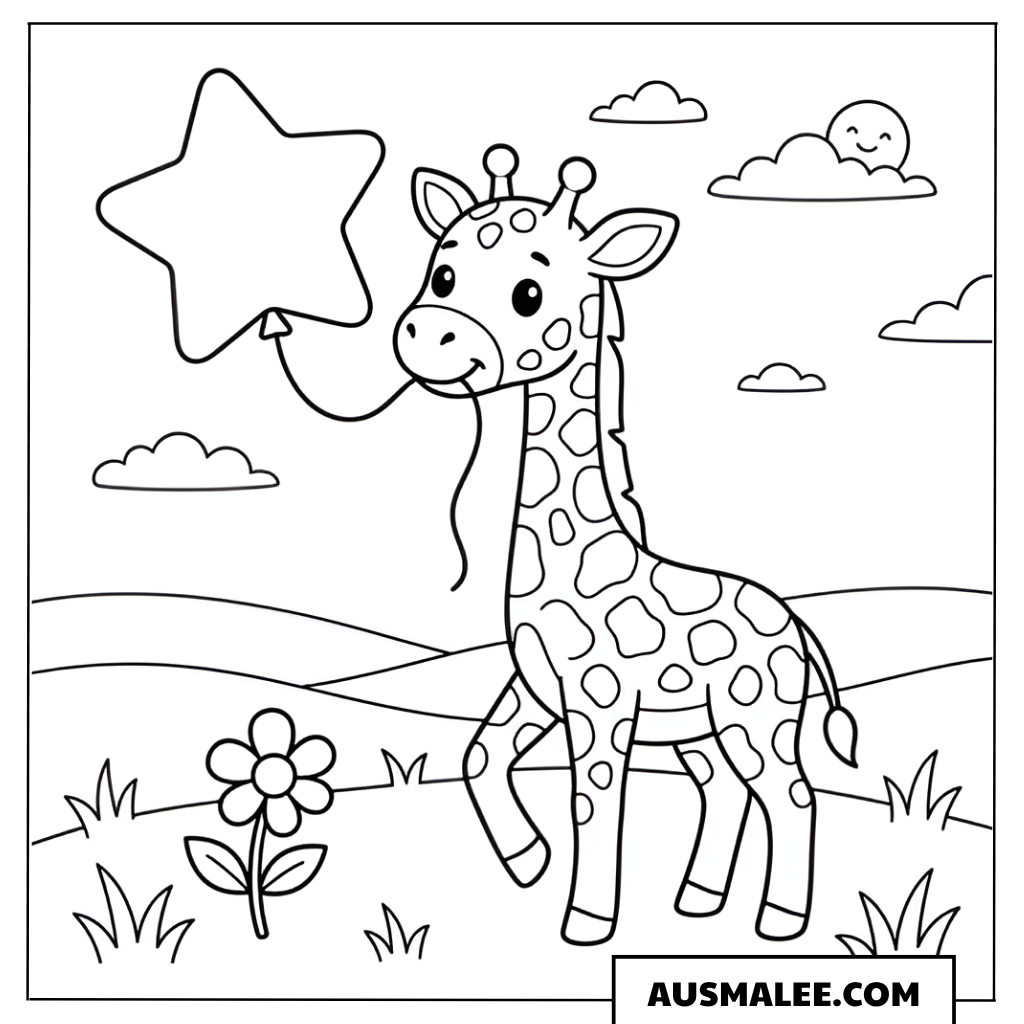 Ausmalbild Giraffe mit Stern