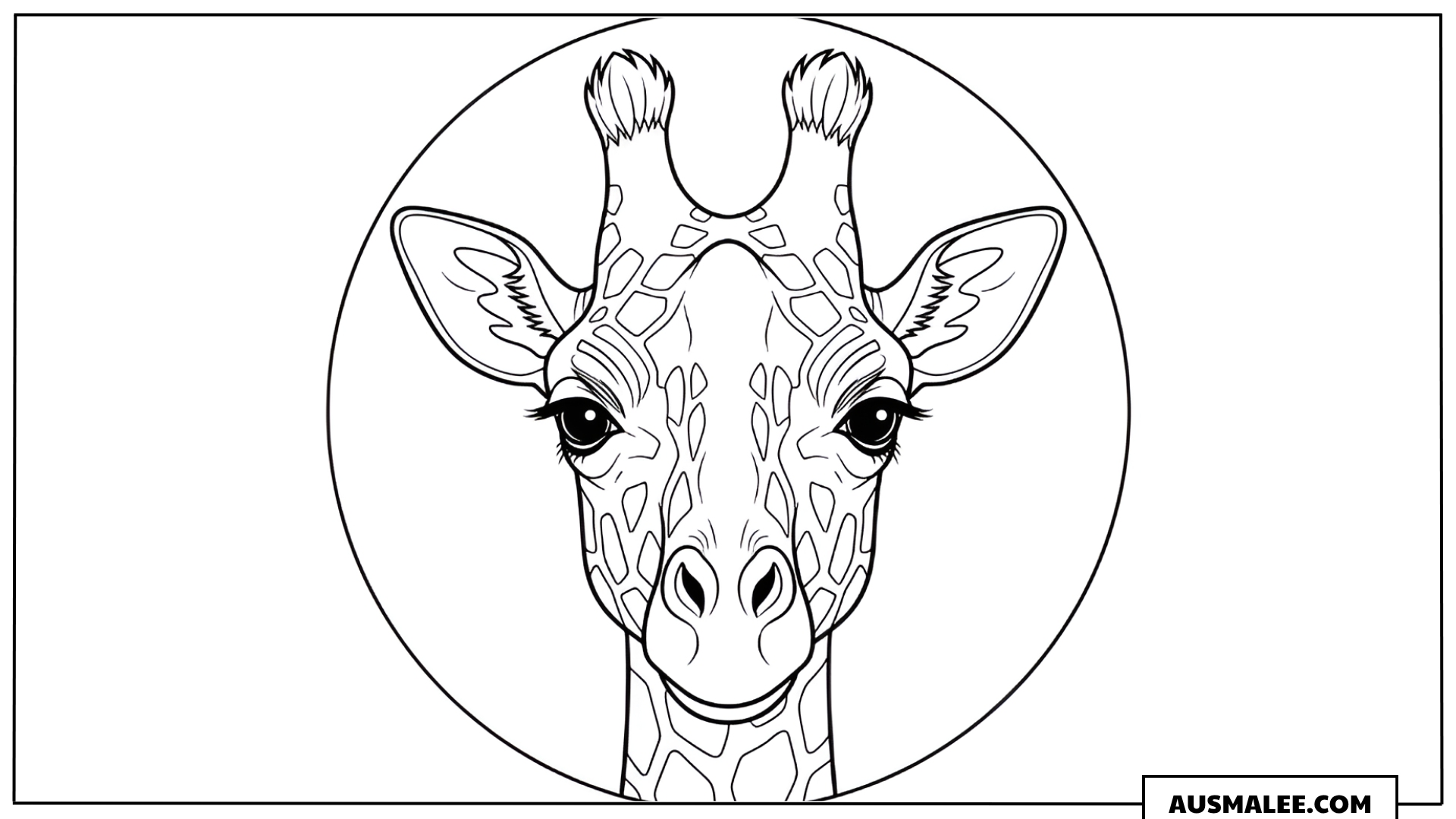 Ausmalbild Giraffenkopf im Kreis