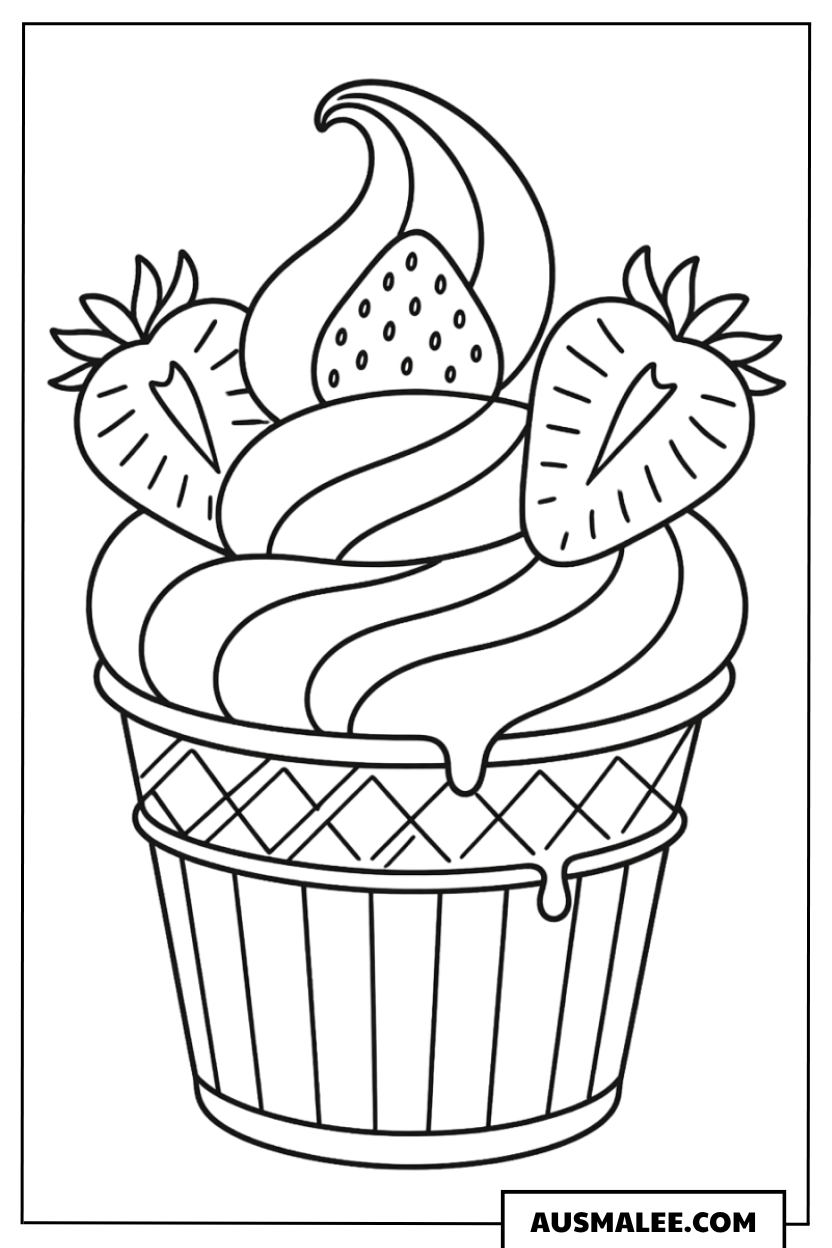 Ausmalbild Großer Erdbeer-Cupcake