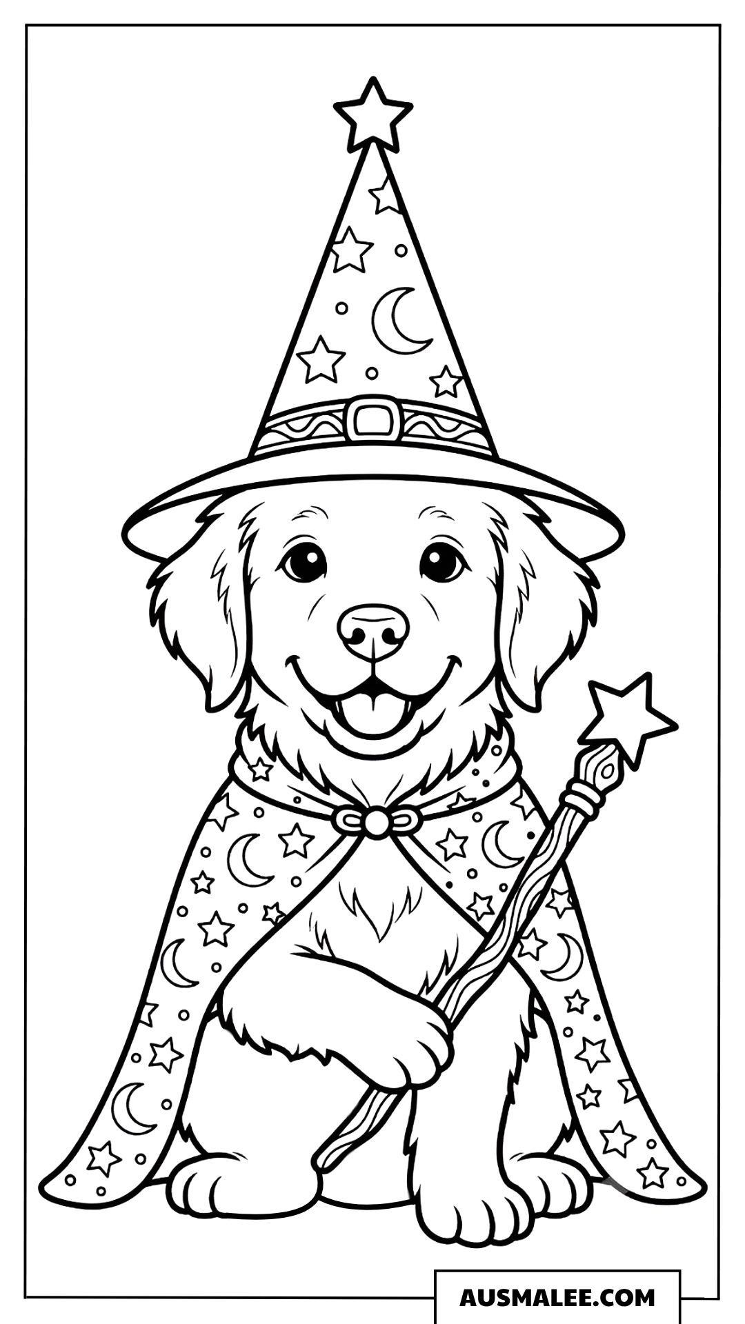 Ausmalbild Hund als Zauberer