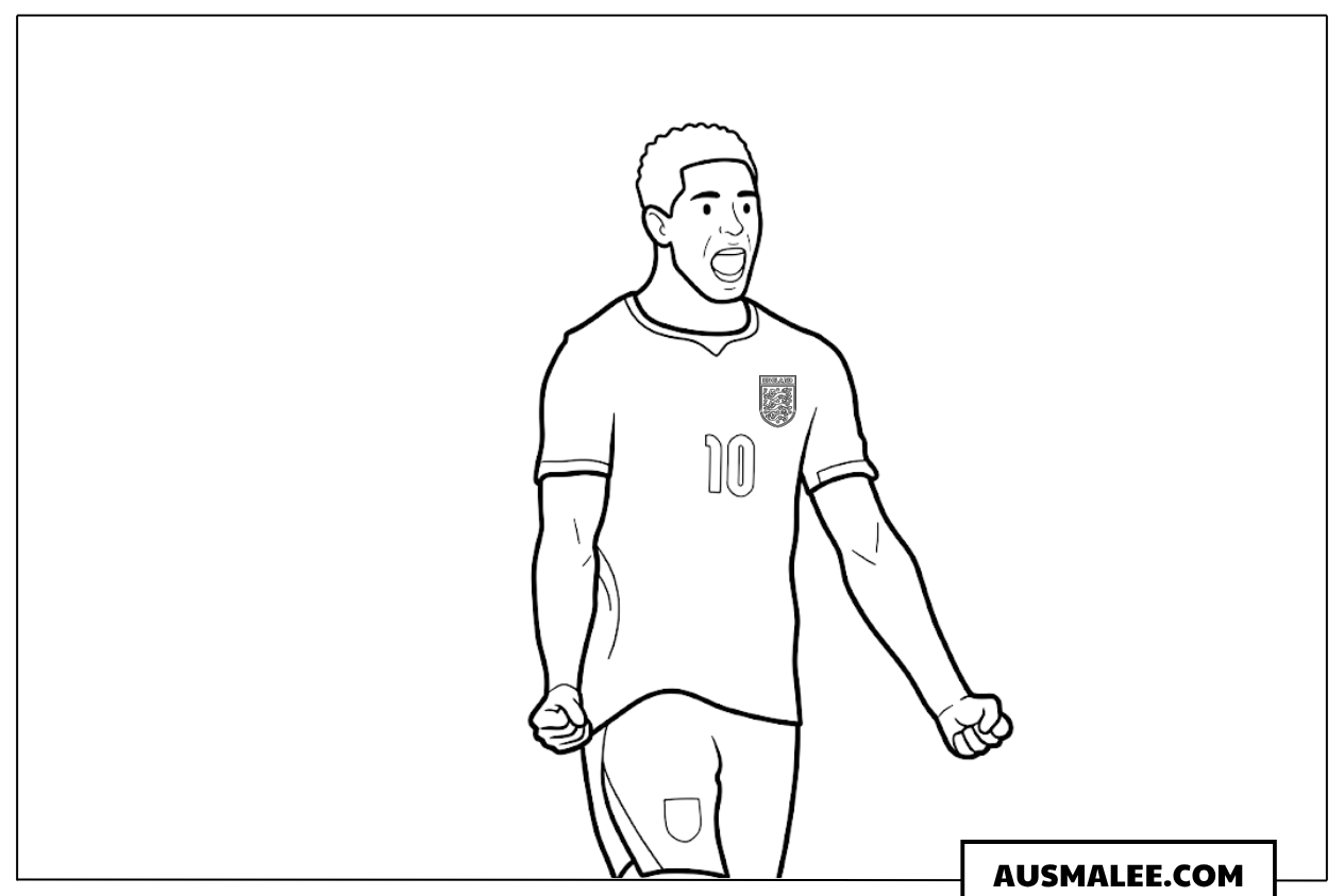 Ausmalbild Jude Bellingham jubelt nach dem Ausgleichstor