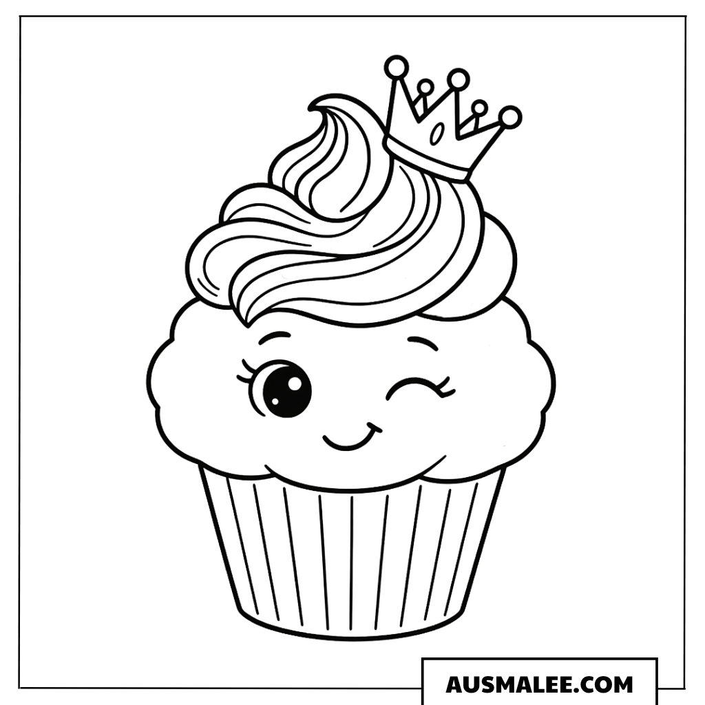 Ausmalbild Kawaii Cupcake Prinzessin
