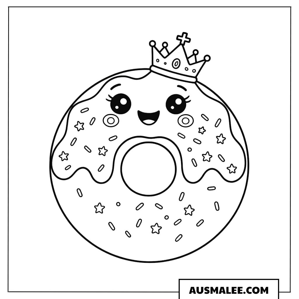 Ausmalbild Kawaii Donut Prinzessin