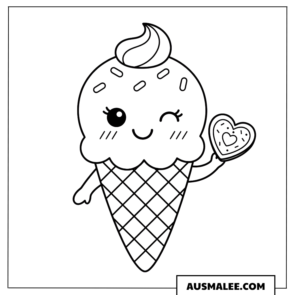 Ausmalbild Kawaii Eiscreme