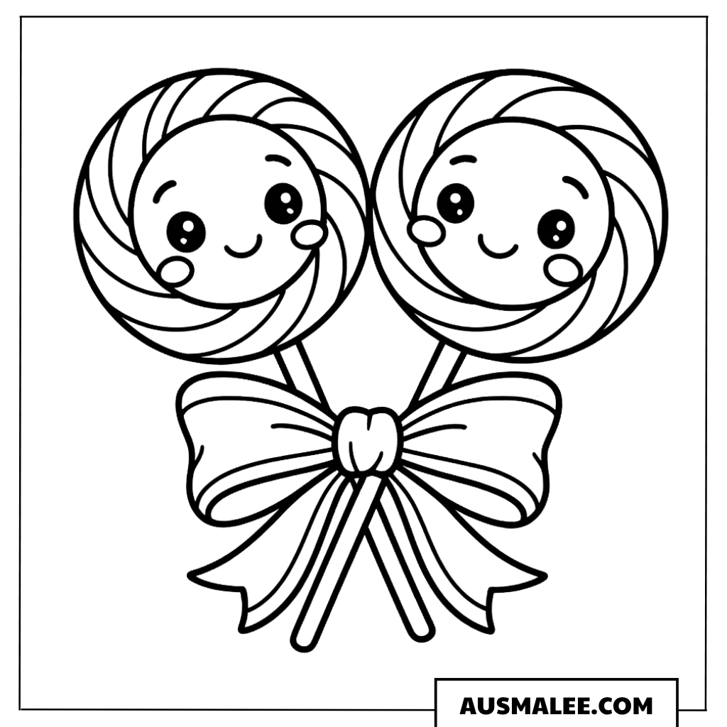 Ausmalbild Kawaii Lutscher-Paar