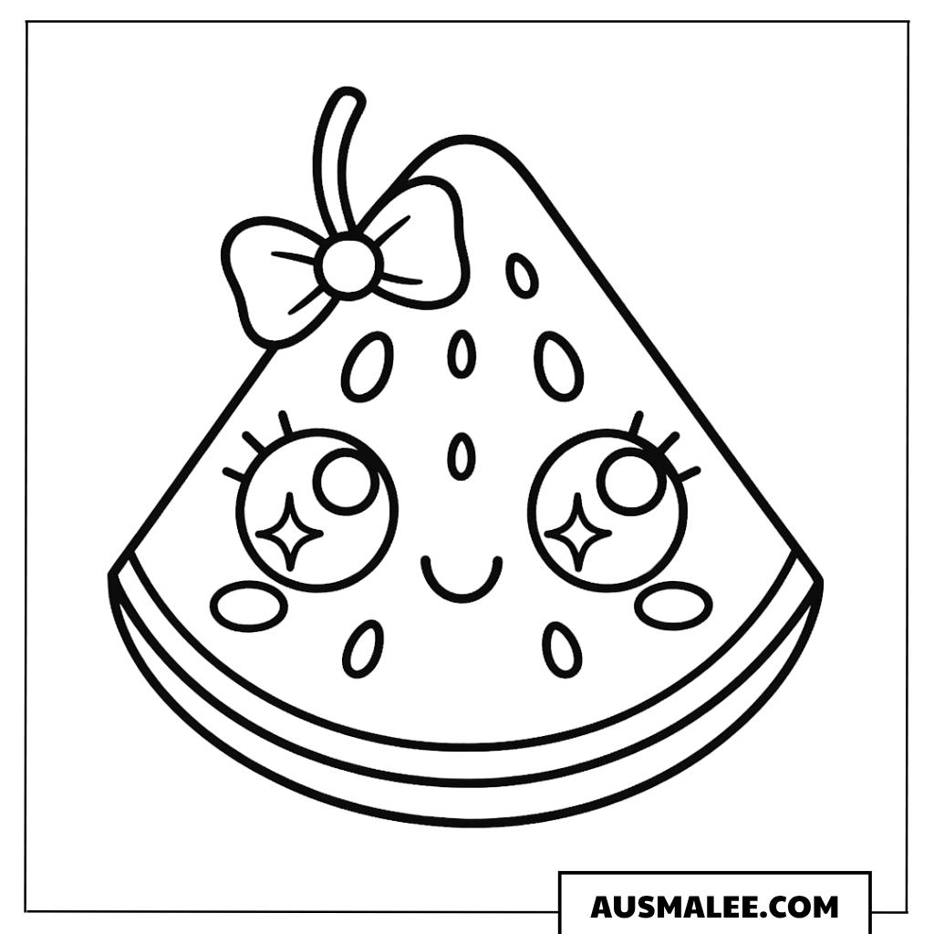 Ausmalbild Kawaii-Wassermelonenstück