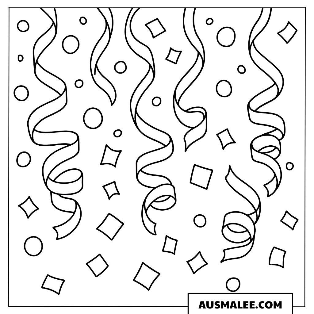 Ausmalbild Konfetti und Luftschlangen