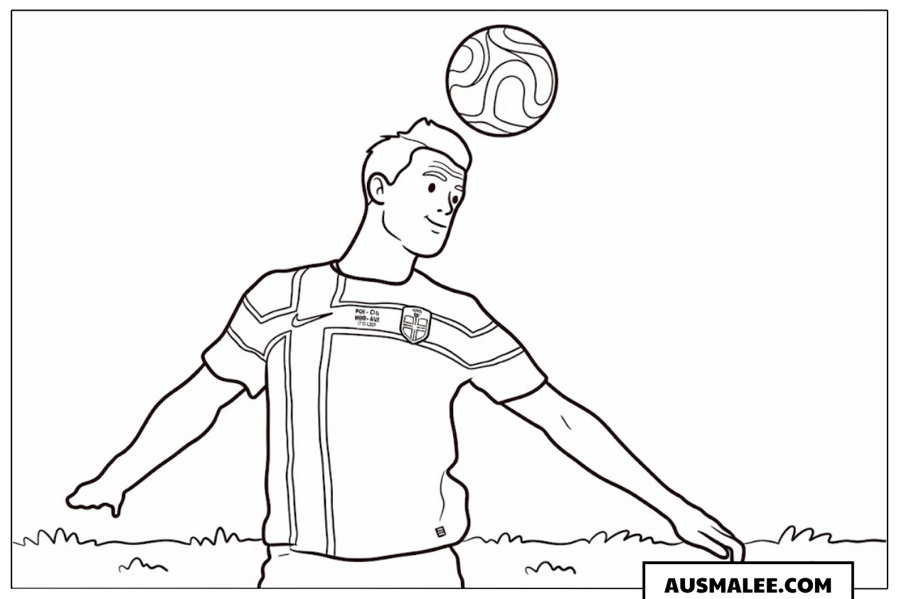 Ausmalbild Kristoffer Ajer köpft den Ball