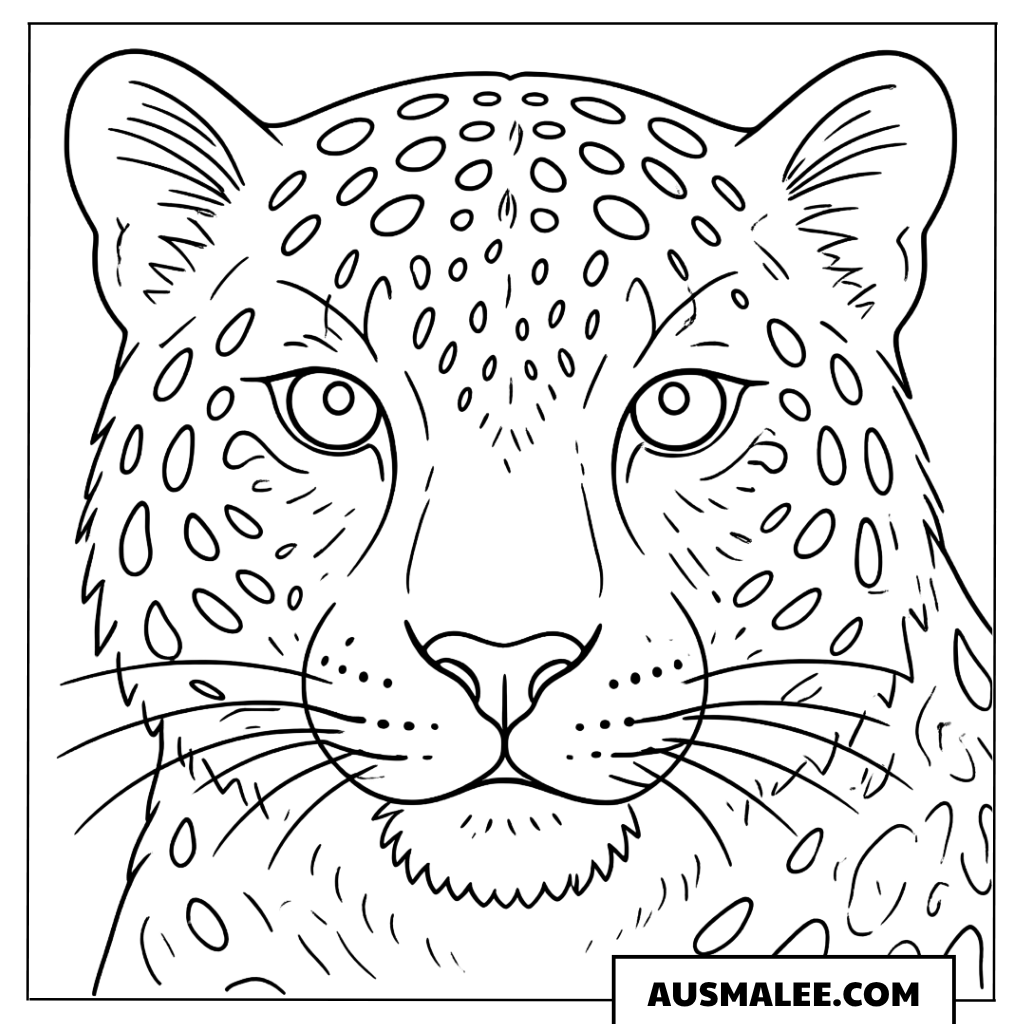 Ausmalbild Leopard Portrait frontal