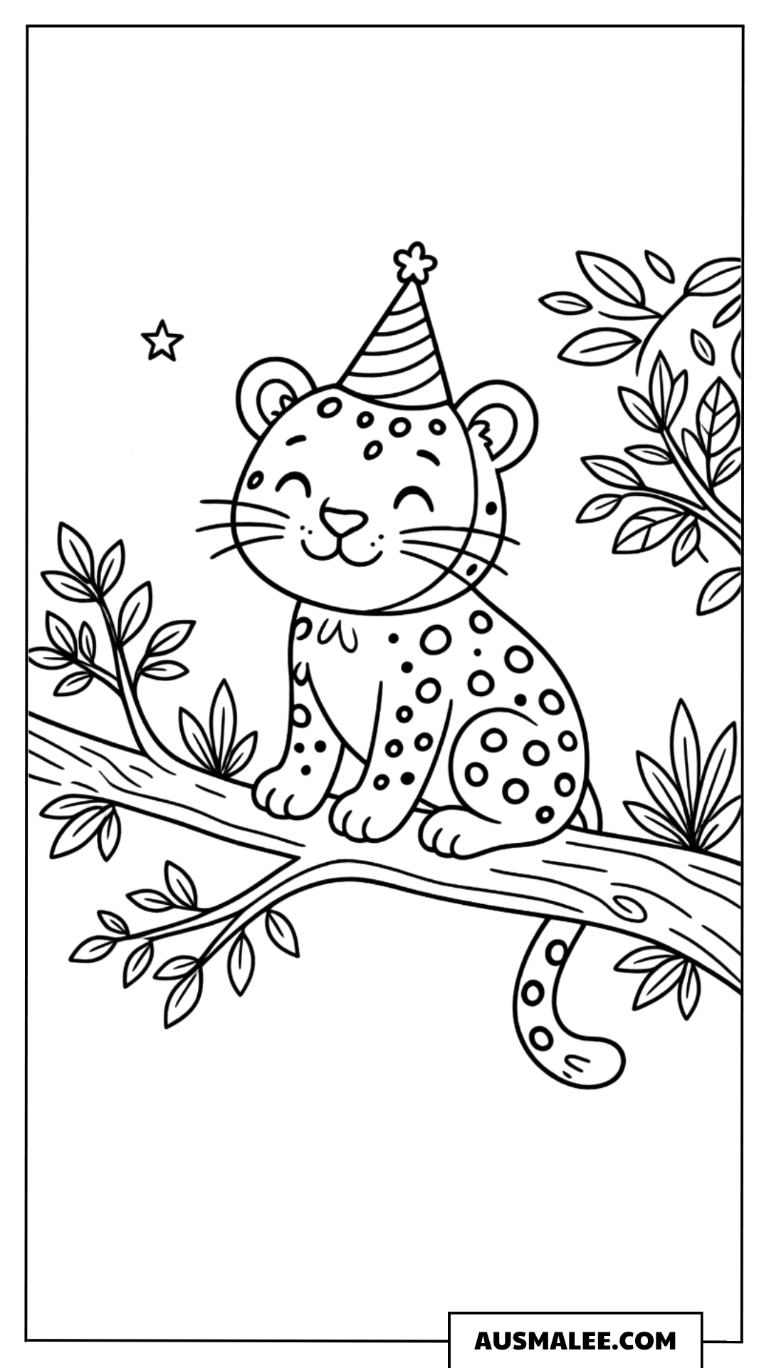 Ausmalbild Leopard auf Baum - 18