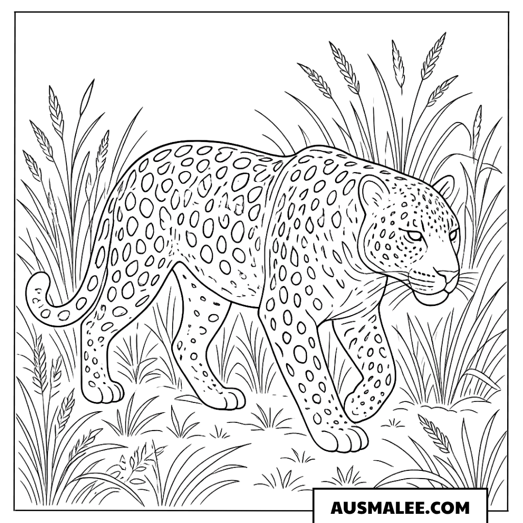 Ausmalbild Leopard auf der Savanne