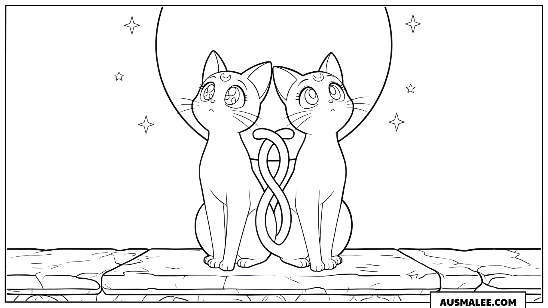 Ausmalbild Luna und Artemis unter dem Mond