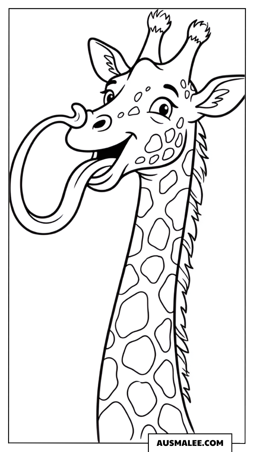 Ausmalbild Lustige Giraffe mit Zunge