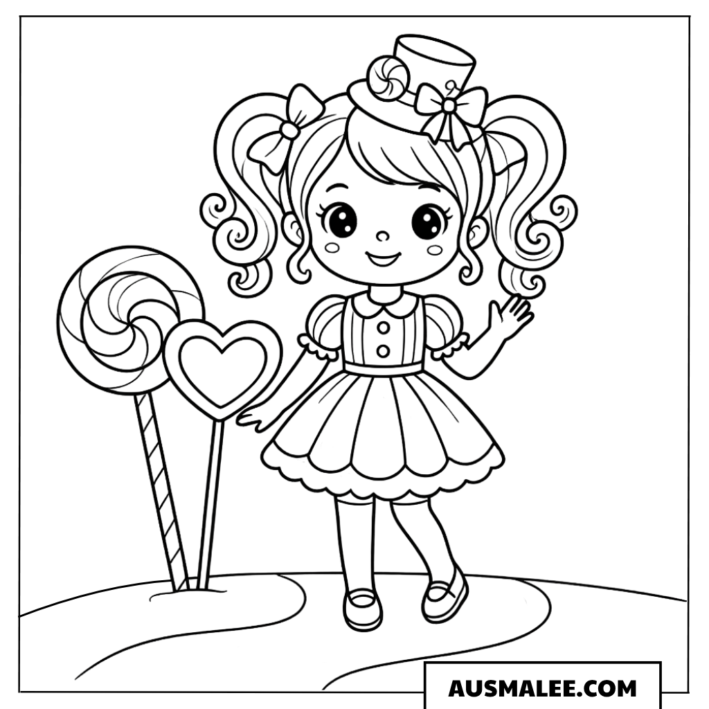 Ausmalbild Mädchen mit Herz-Lutscher
