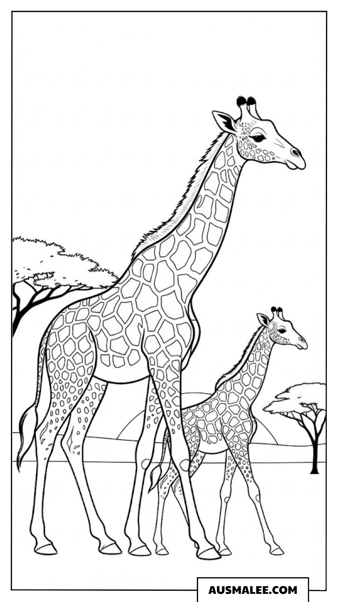 Ausmalbild Mama und Baby Giraffe