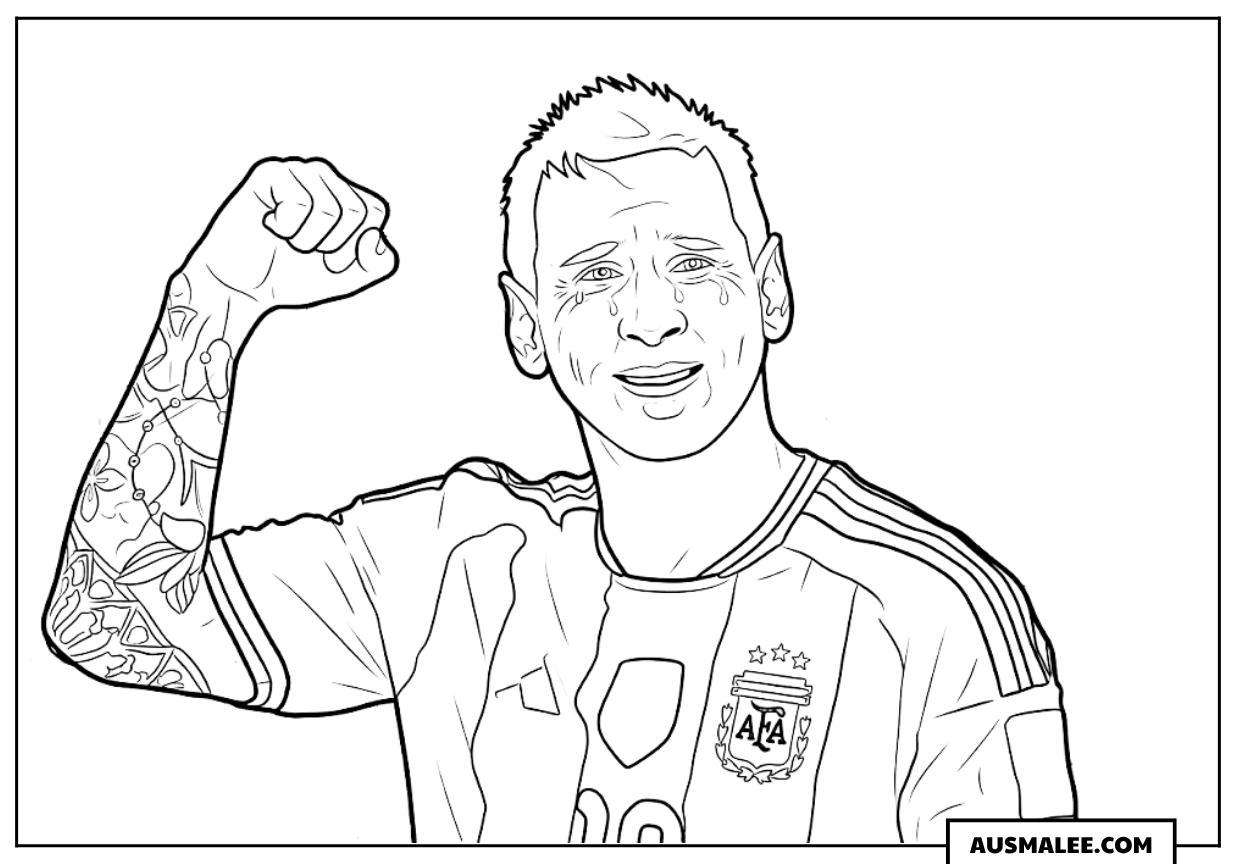 Ausmalbild Messi mit geballter Faust