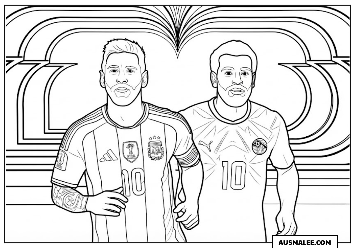 Ausmalbild Messi und Mohamed Salah Poster