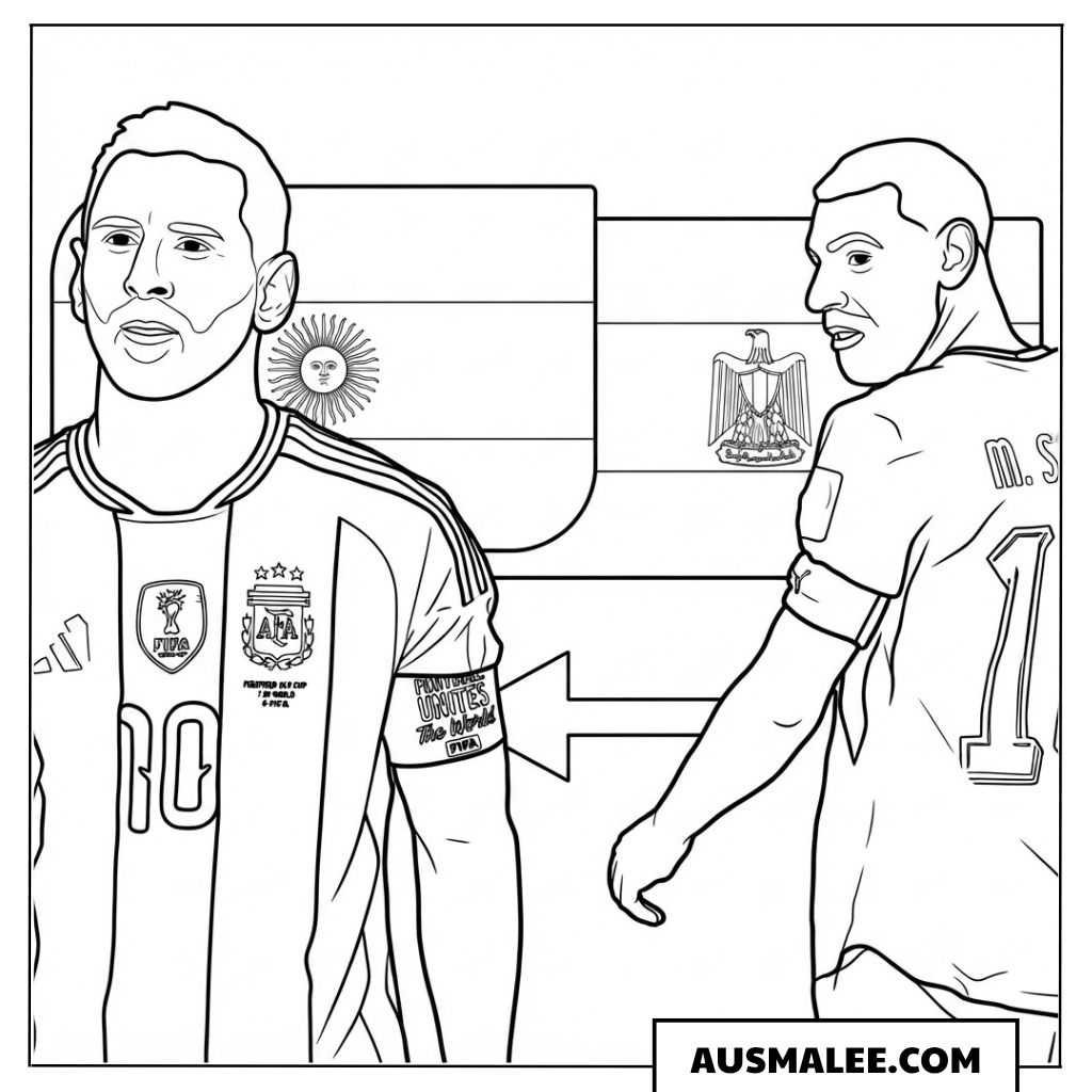 Ausmalbild Messi und Salah vor dem Spiel