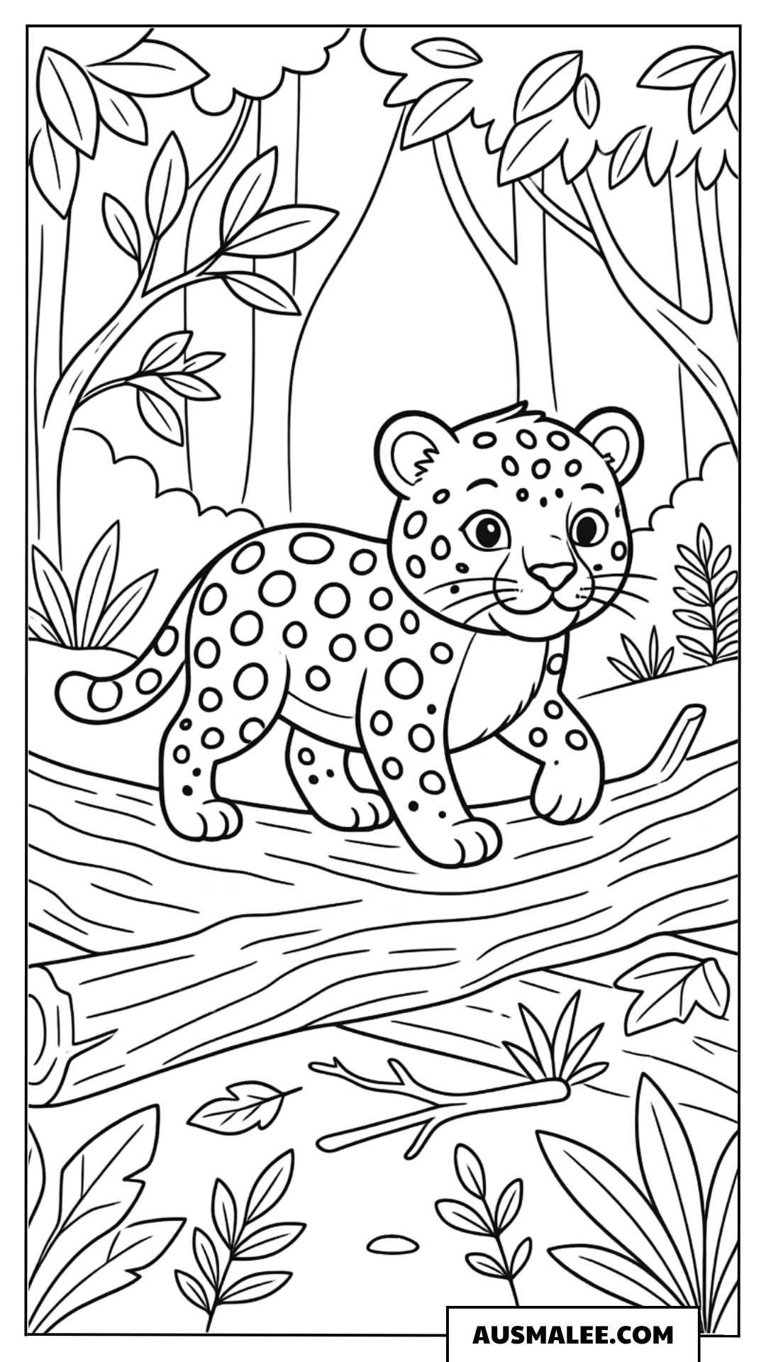 Ausmalbild Niedlicher Leopard im Dschungel