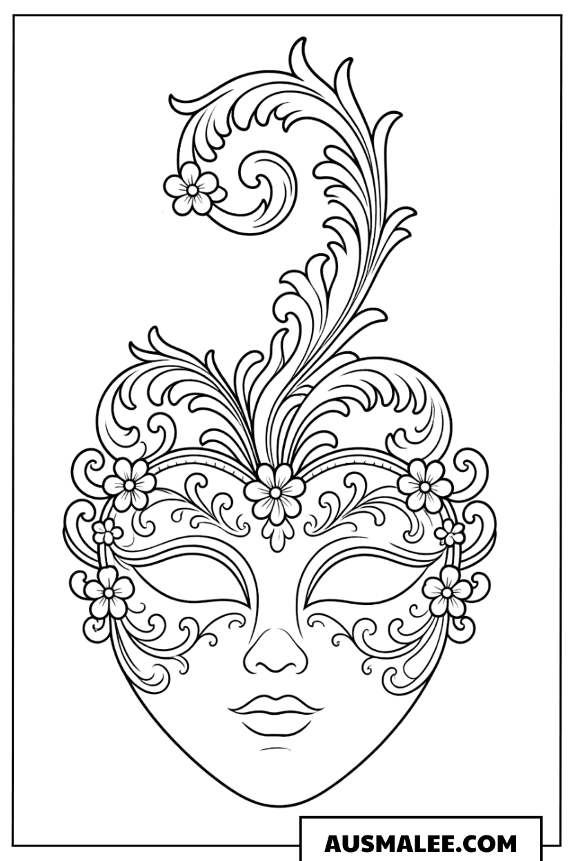 Ausmalbild Prächtige Feder-Maske