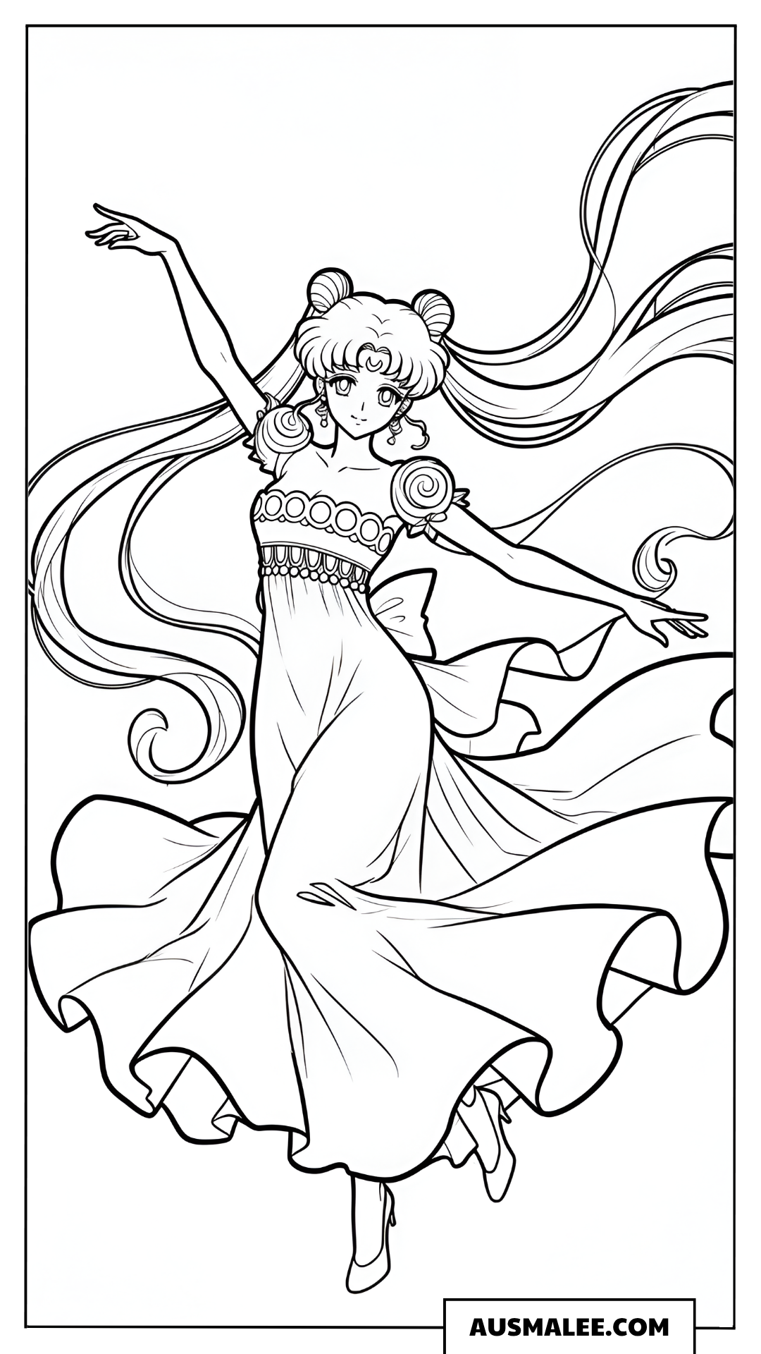 Ausmalbild Prinzessin Serenity im Tanz