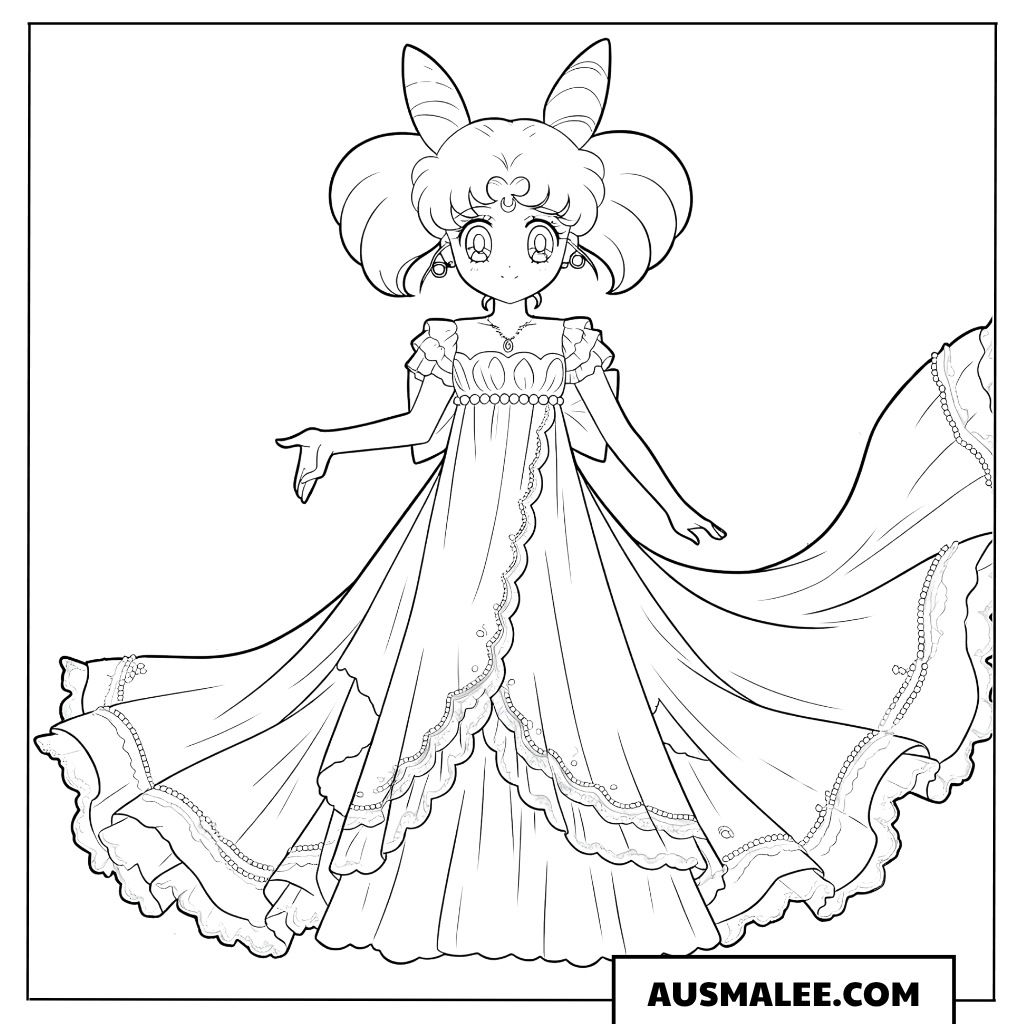 Ausmalbild Prinzessin Small Lady in langem Kleid