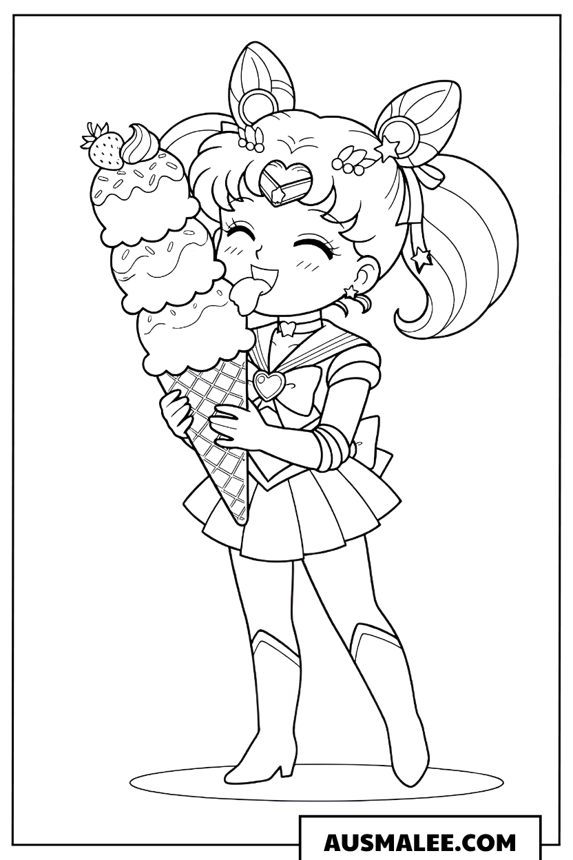 Ausmalbild Sailor Chibi Moon mit Eis