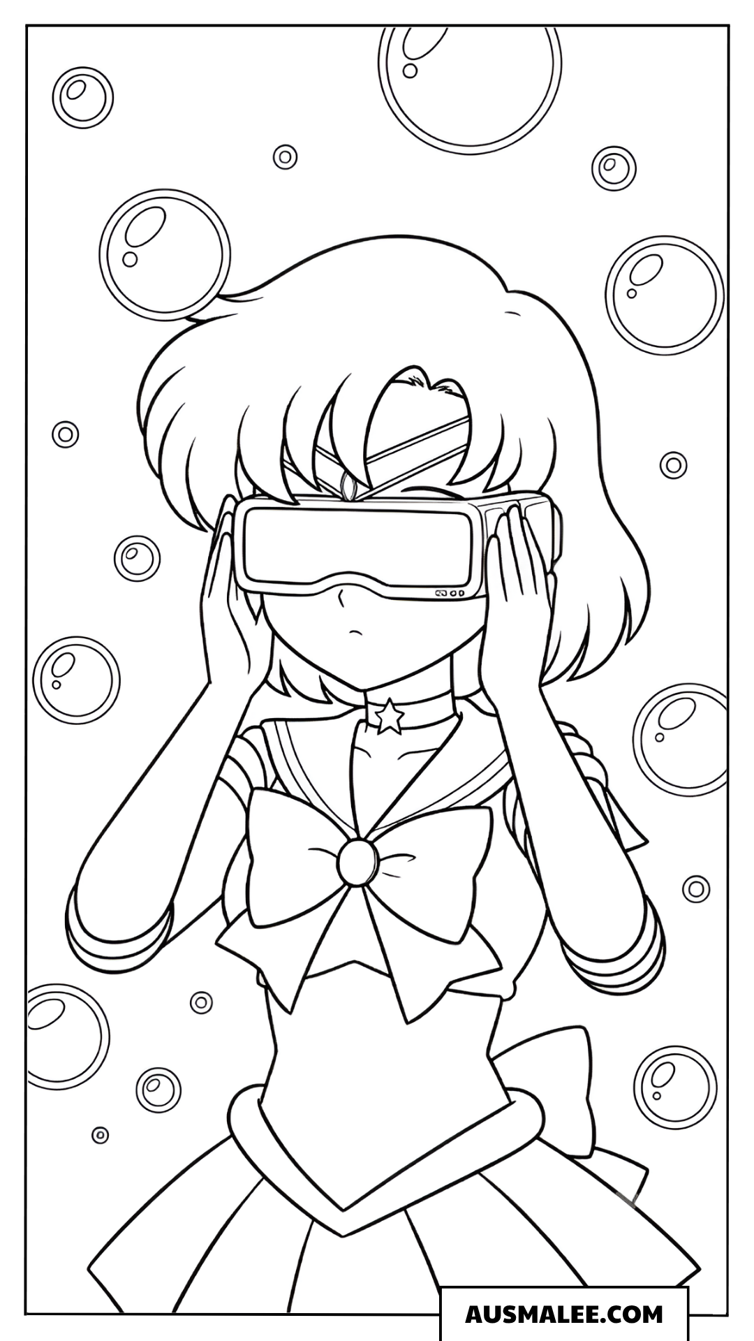 Ausmalbild Sailor Mercury mit Taucherbrille