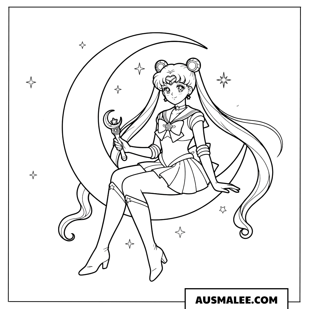 Ausmalbild Sailor Moon auf dem Mond