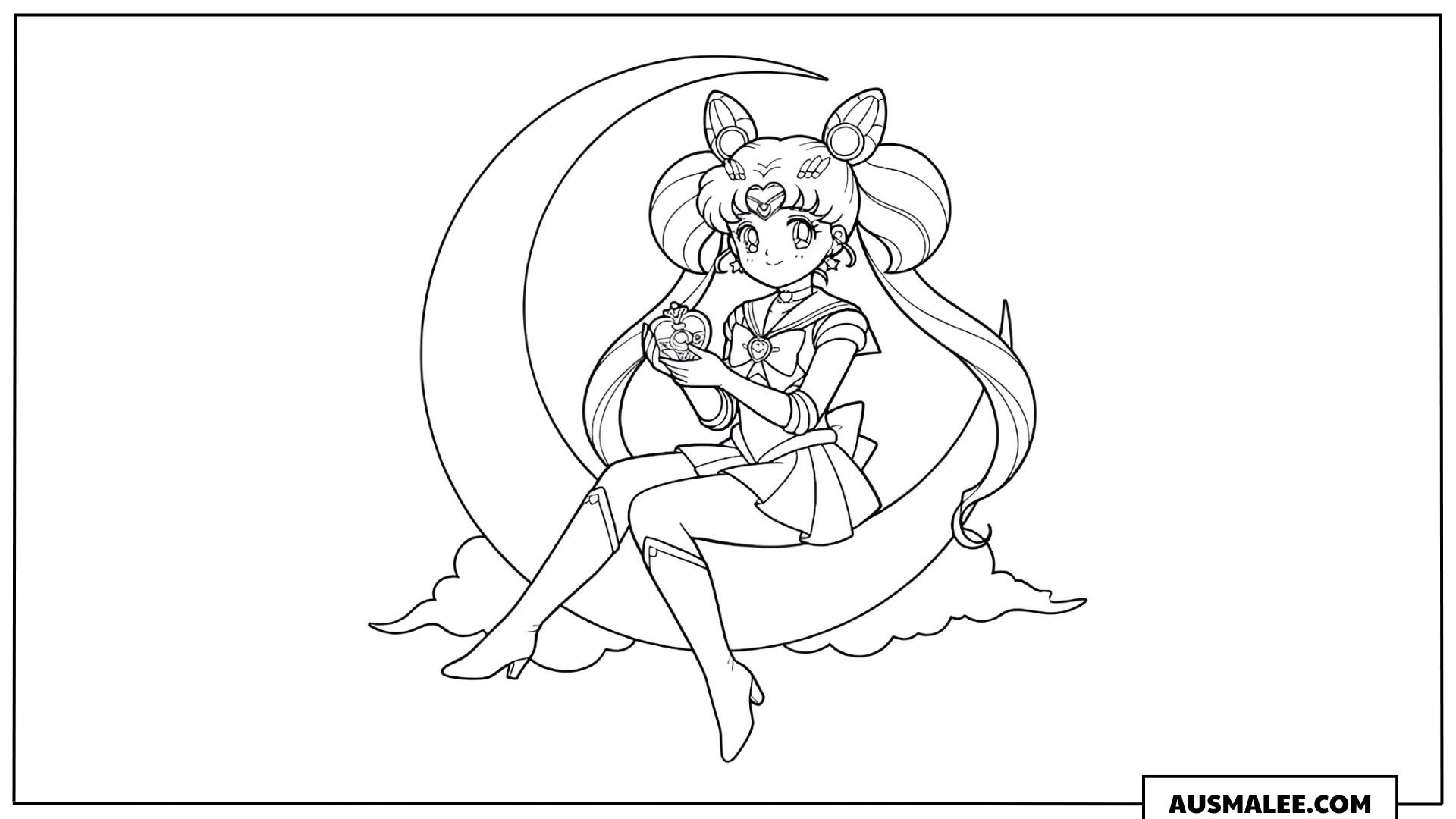 Ausmalbild Sailor Moon auf der Mondsichel