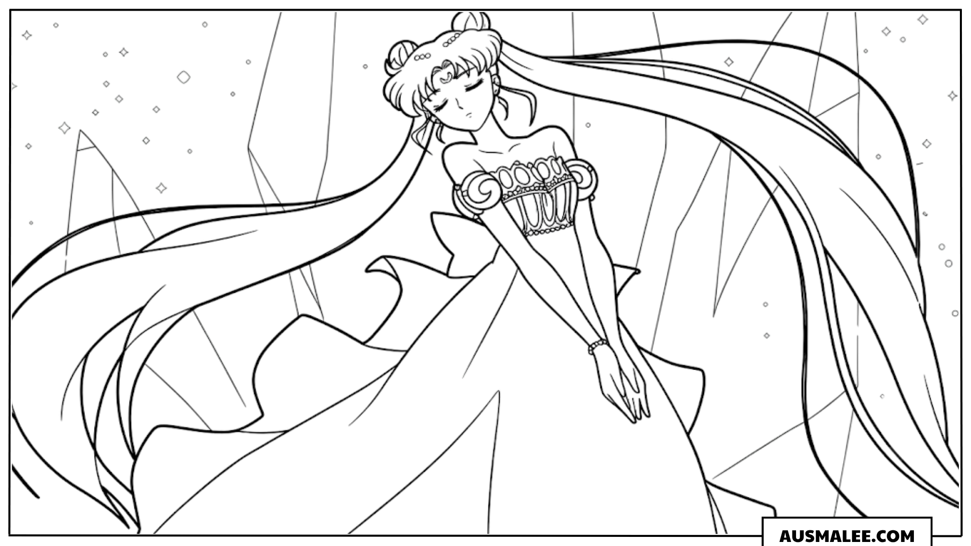 Ausmalbild Sailor Moon im Ballkleid