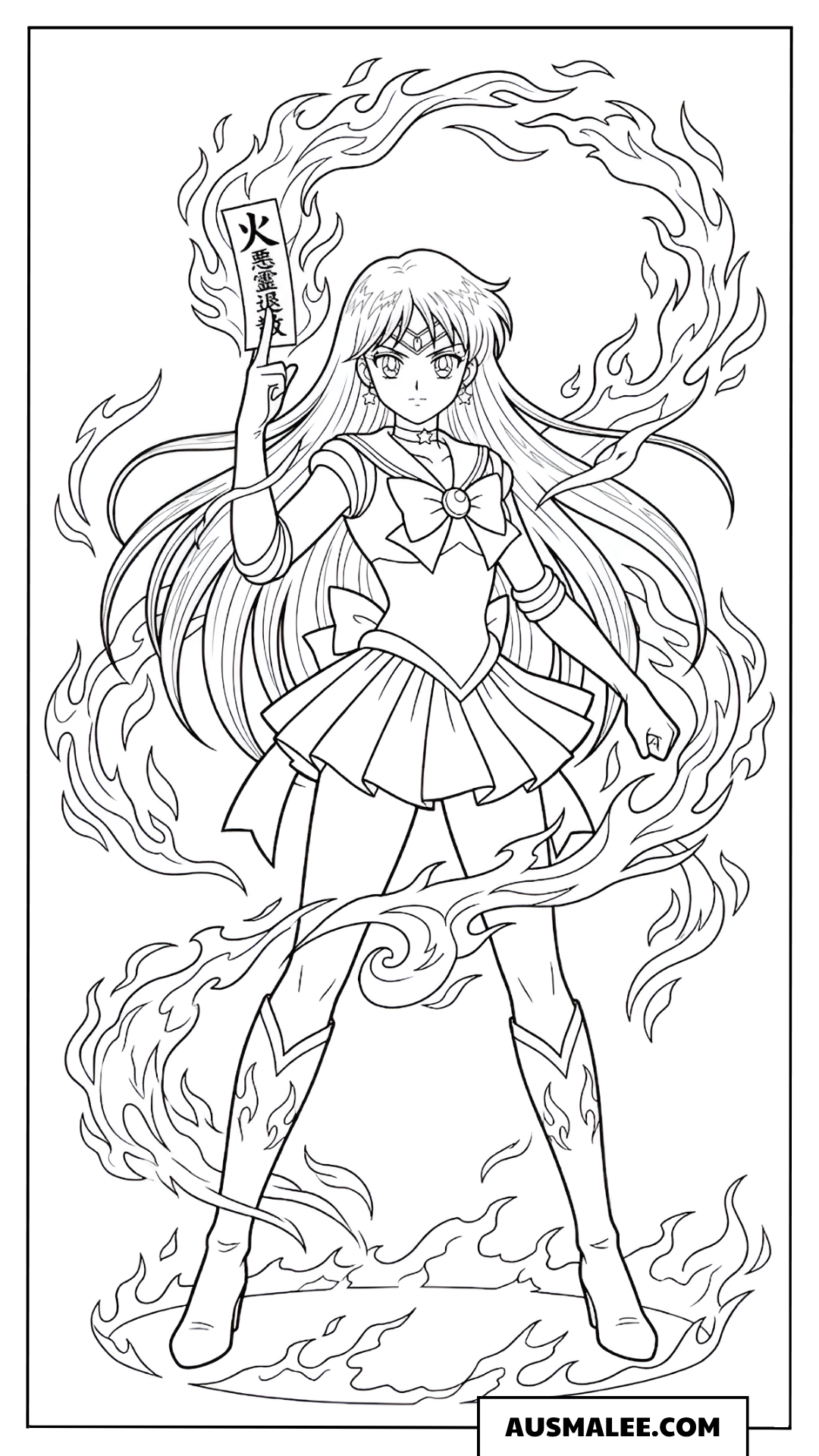 Ausmalbild Sailor Moon in Feuertransformation