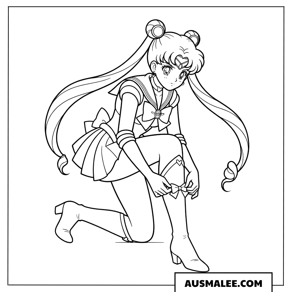 Ausmalbild Sailor Moon kniend