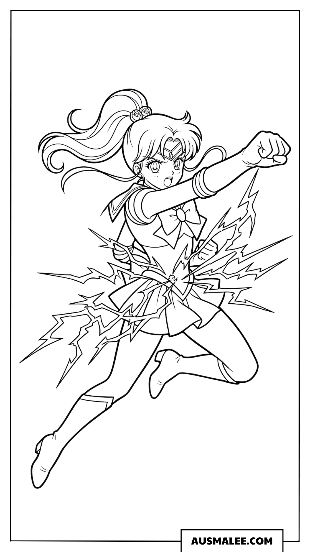 Ausmalbild Sailor Moon mit Blitzangriff
