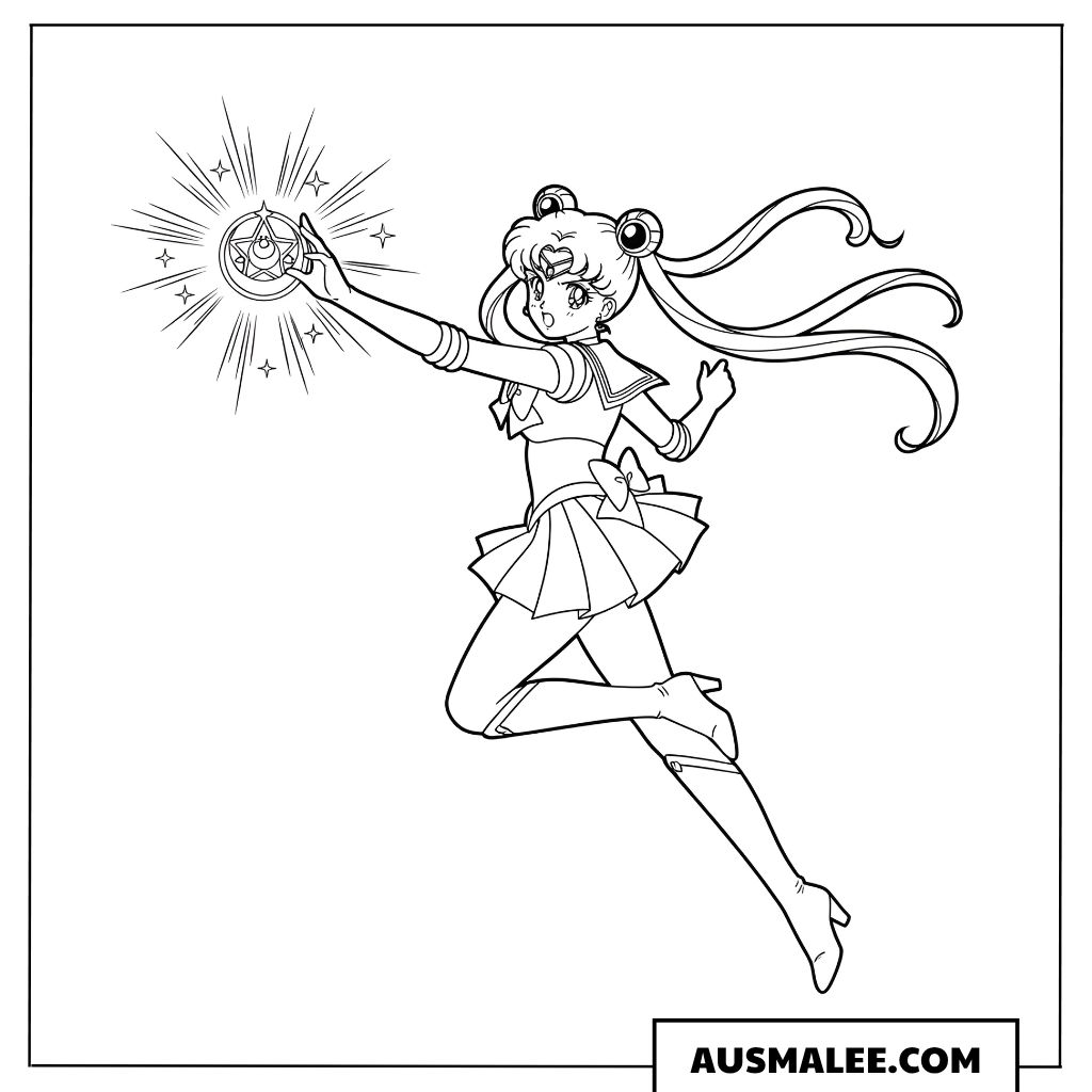 Ausmalbild Sailor Moon mit Energieangriff