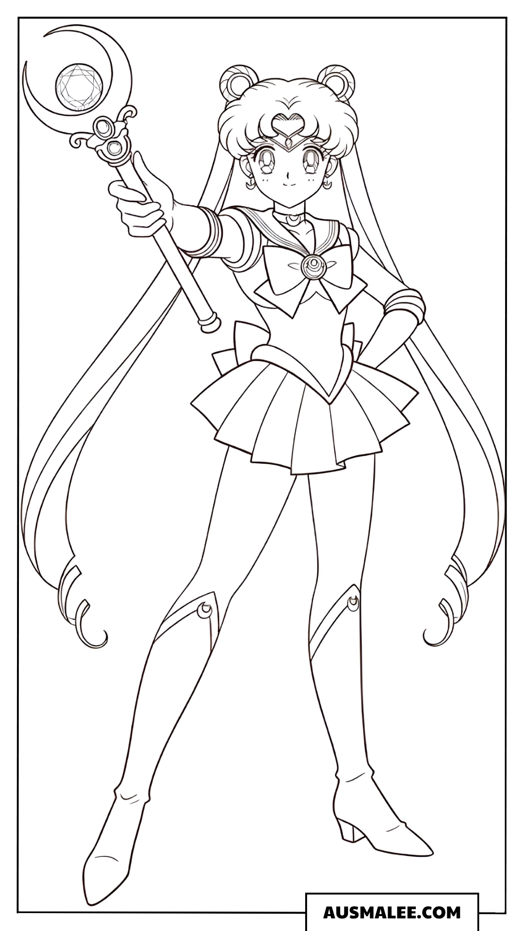 Ausmalbild Sailor Moon mit Moon Stick
