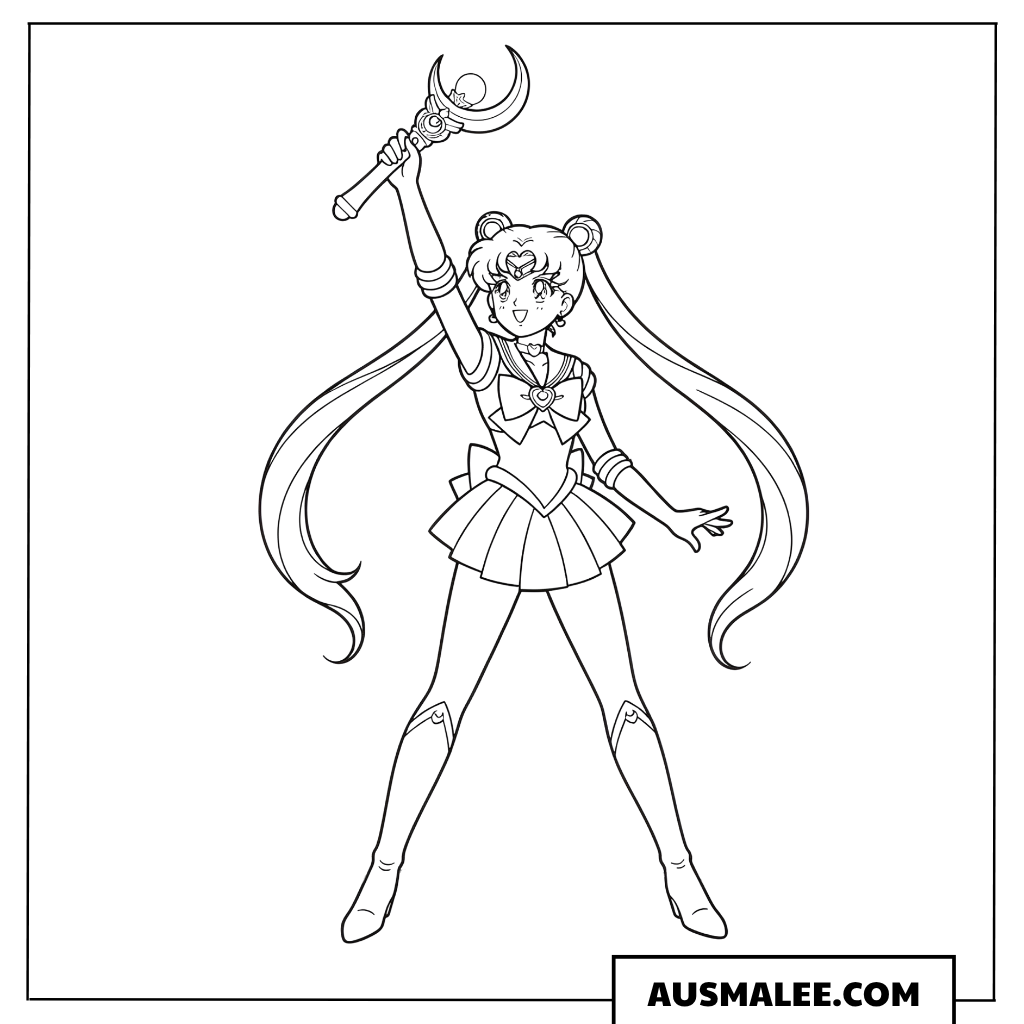 Ausmalbild Sailor Moon mit Moon Stick