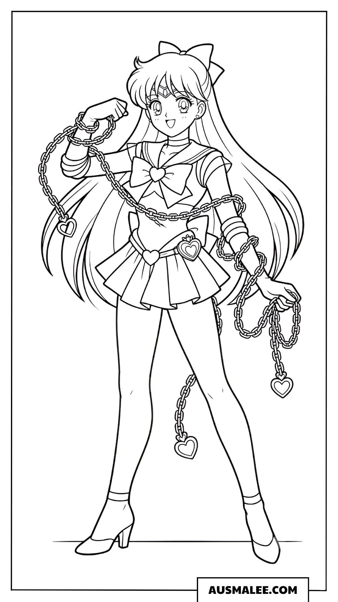 Ausmalbild Sailor Moon mit Peitsche