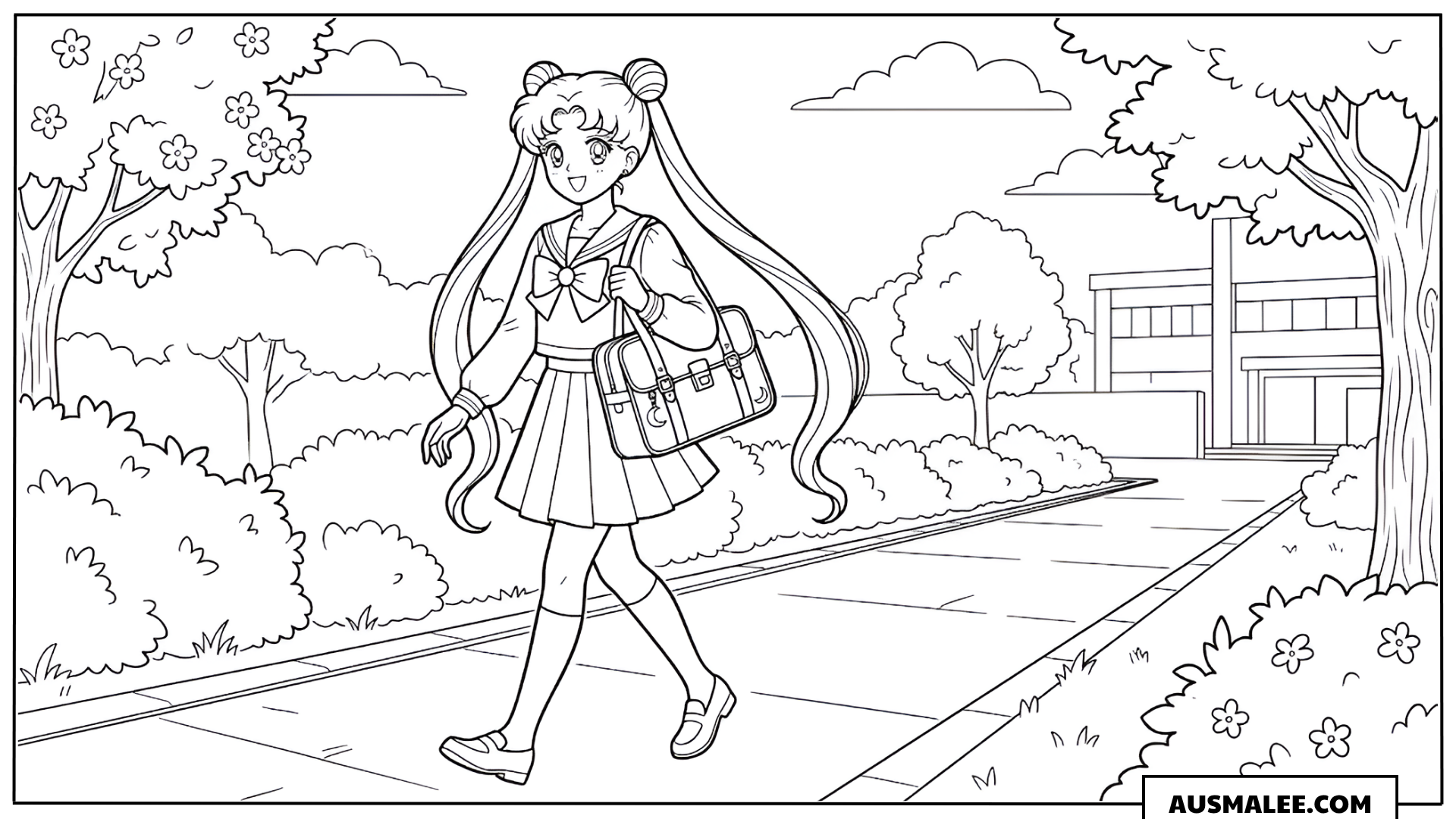 Ausmalbild Sailor Moon spaziert durch die Stadt
