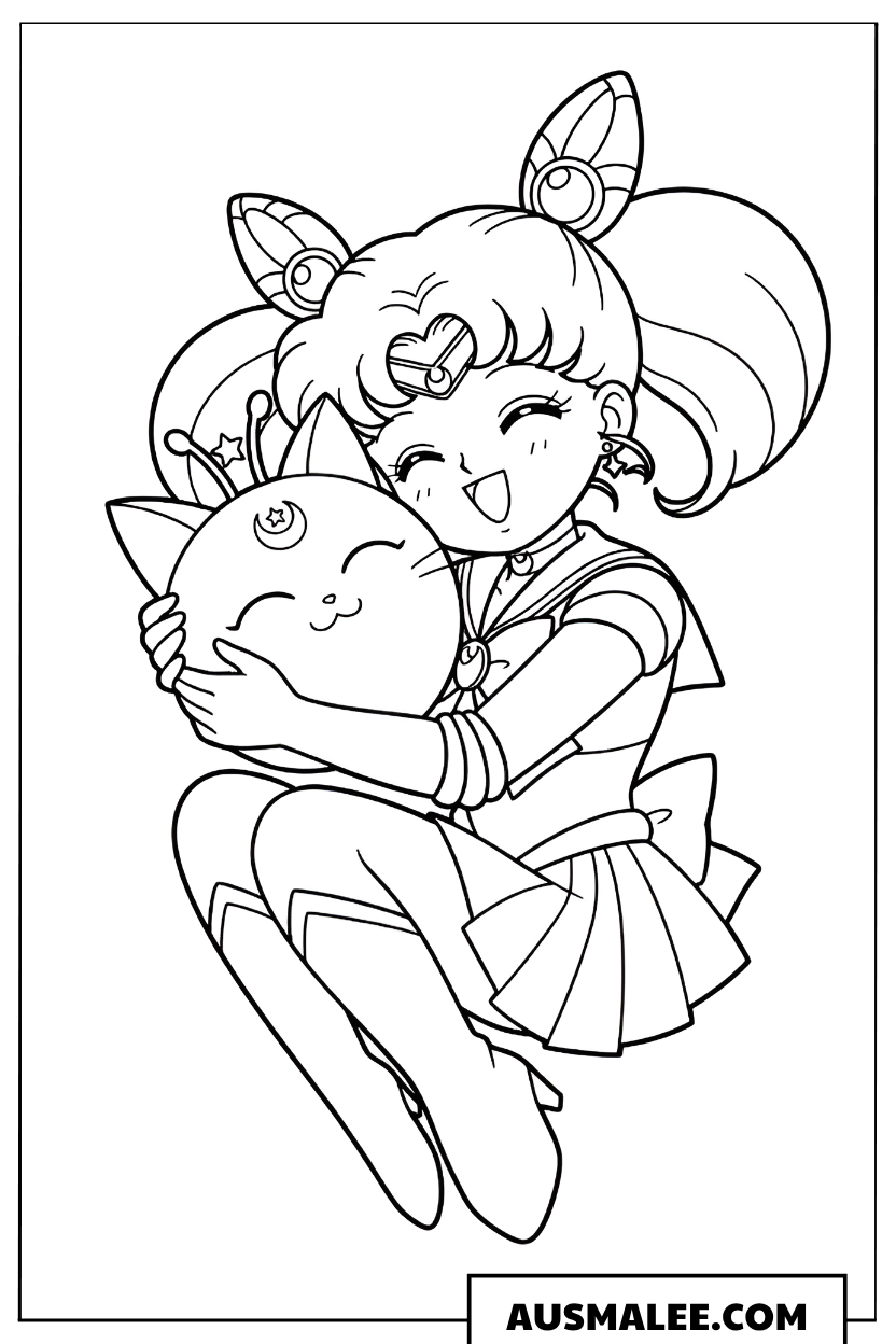 Ausmalbild Sailor Moon umarmt Luna