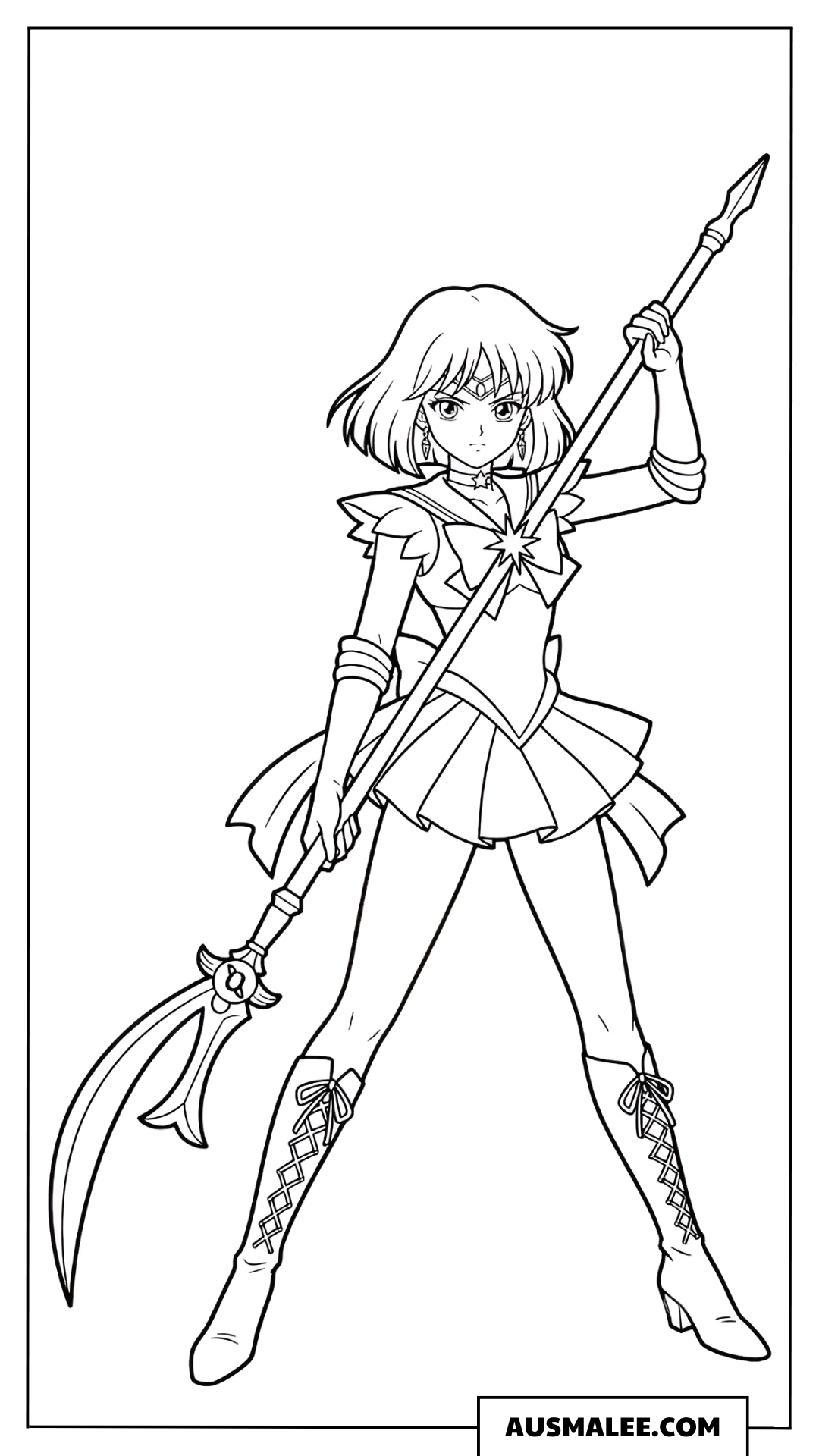 Ausmalbild Sailor Saturn mit Sense